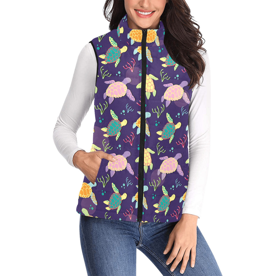 Colorful sea turtle pattern Women's Padded Vest