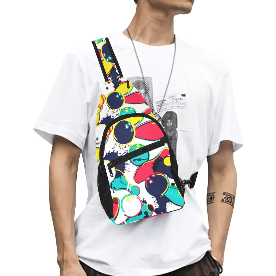 watercolor bowling ball pins All Over Print Chest Bag