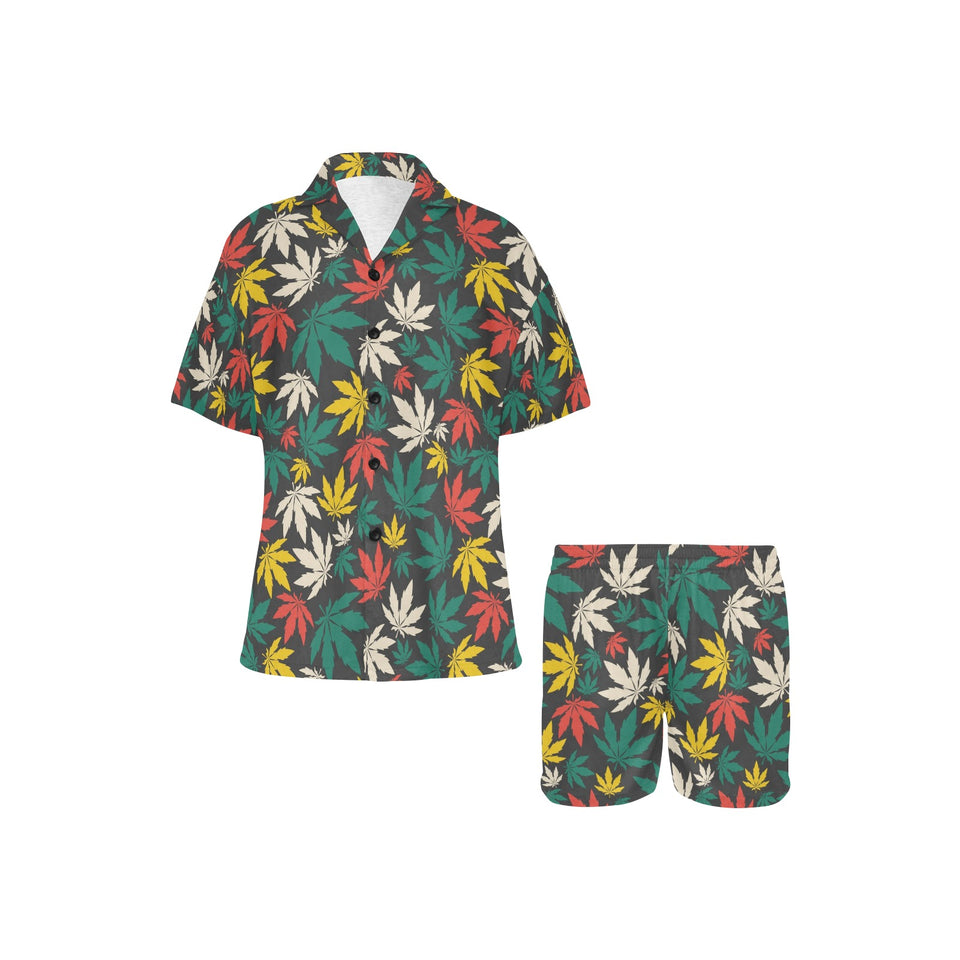 Canabis Marijuana Weed Pattern Print Design 02 Women's V-Neck Short Pajama Set