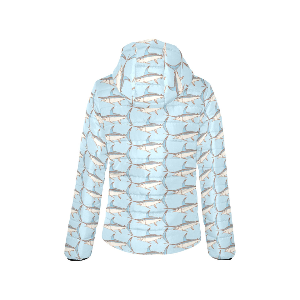 Swordfish Pattern Print Design 01 Women's Padded Hooded Jacket