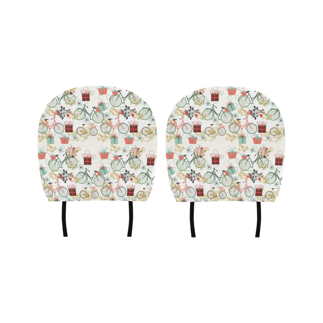 Bicycle Pattern Print Design 05 Car Headrest Cover