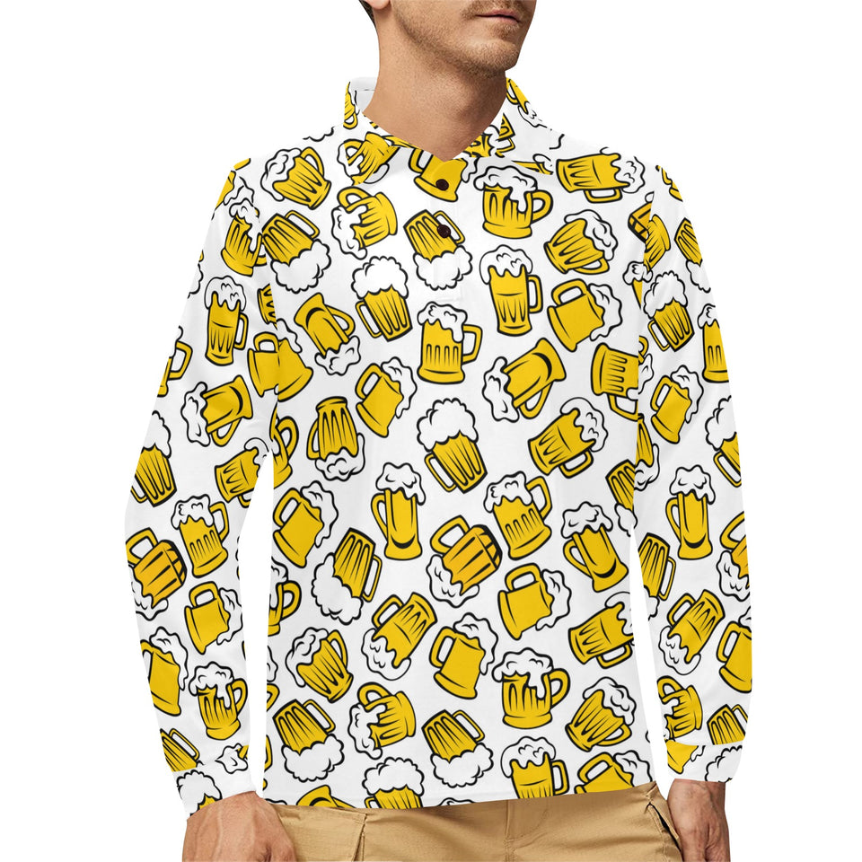 Beer design pattern Men's Long Sleeve Polo Shirt