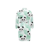 Panda pattern tropical leaves background Men's Long Sleeve Belted Night Robe