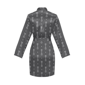 Engine Piston Black Background Pattern Design 02 Women's Long Sleeve Belted Night Robe