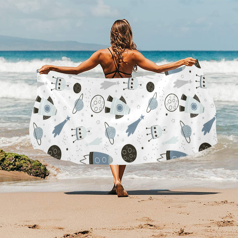 Hand drawn space elements space rocket star planet Beach Towel