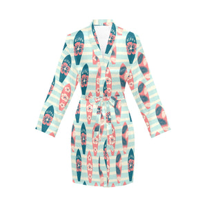 Surfboard Pattern Print Design 02 Women's Long Sleeve Belted Night Robe