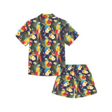 Colorful parrot flower pattern Kids' Boys' Girls' V-Neck Short Pajama Set