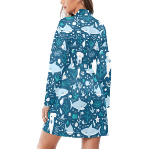Cute shark pattern Women's Long Sleeve Belted Night Robe