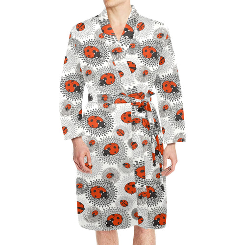 Ladybug Pattern Print Design 05 Men's Long Sleeve Belted Night Robe