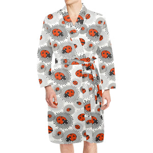 Ladybug Pattern Print Design 05 Men's Long Sleeve Belted Night Robe