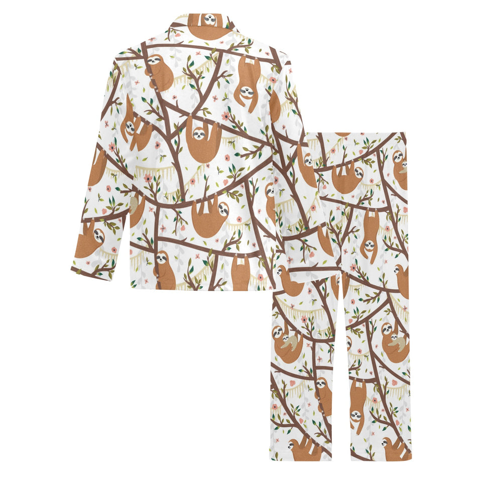 Sloths hanging on the tree pattern Men's Long Pajama Set