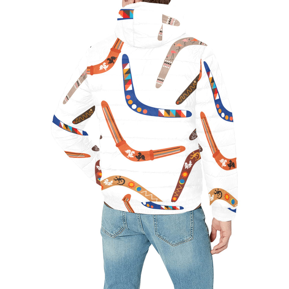 Boomerang Australian aboriginal ornament pattern Men's Padded Hooded Jacket