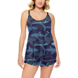 Shark pattern Chest Sexy Pleated Two Piece Swim Dress