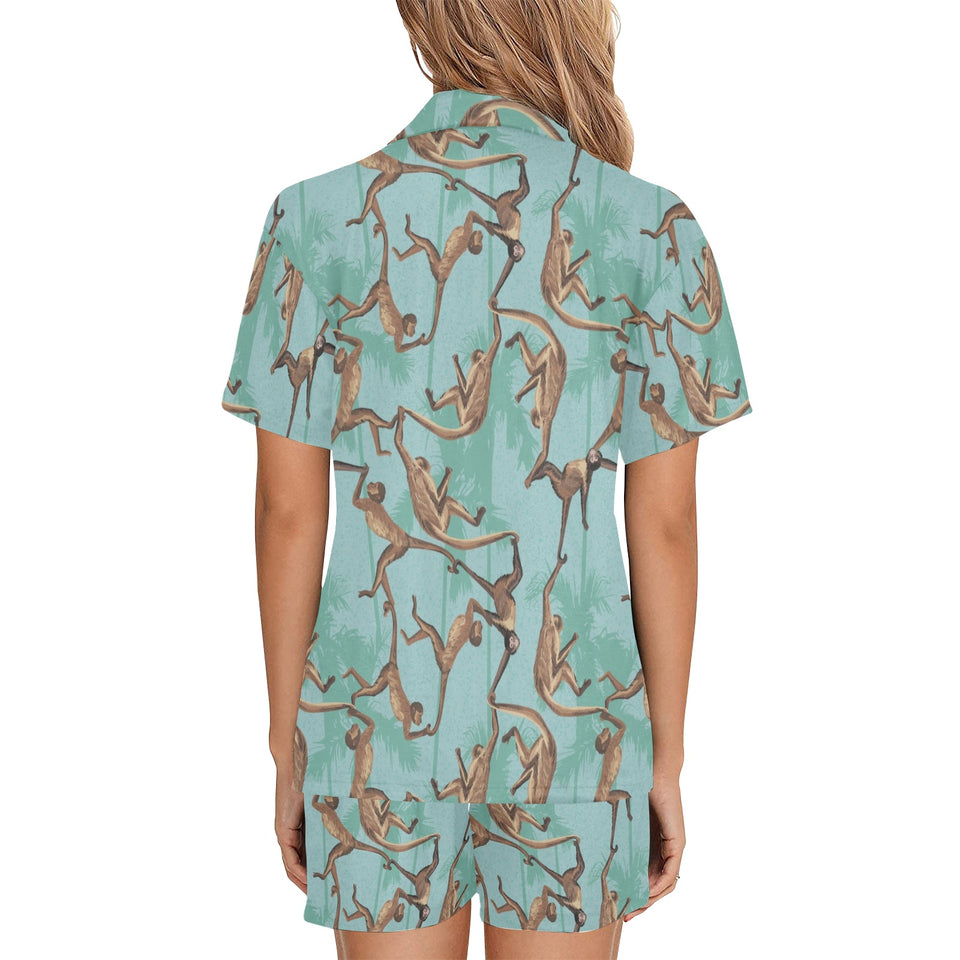 Monkey Palm tree background Women's V-Neck Short Pajama Set