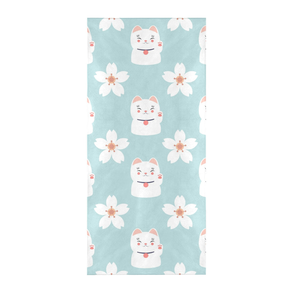 Maneki neko cat sakura Beach Towel