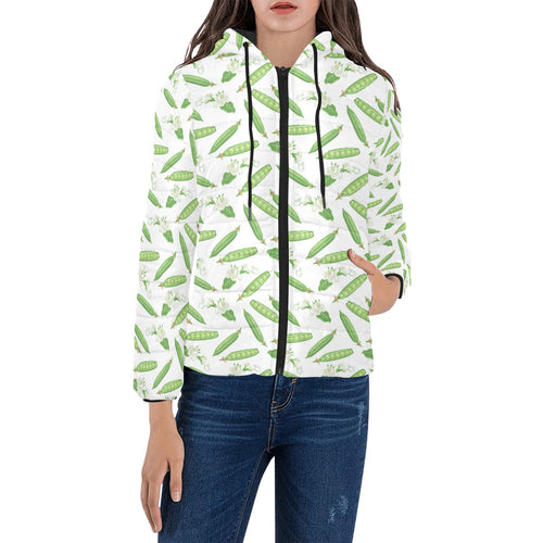 Green Peas Pattern Print Design 04 Women's Padded Hooded Jacket