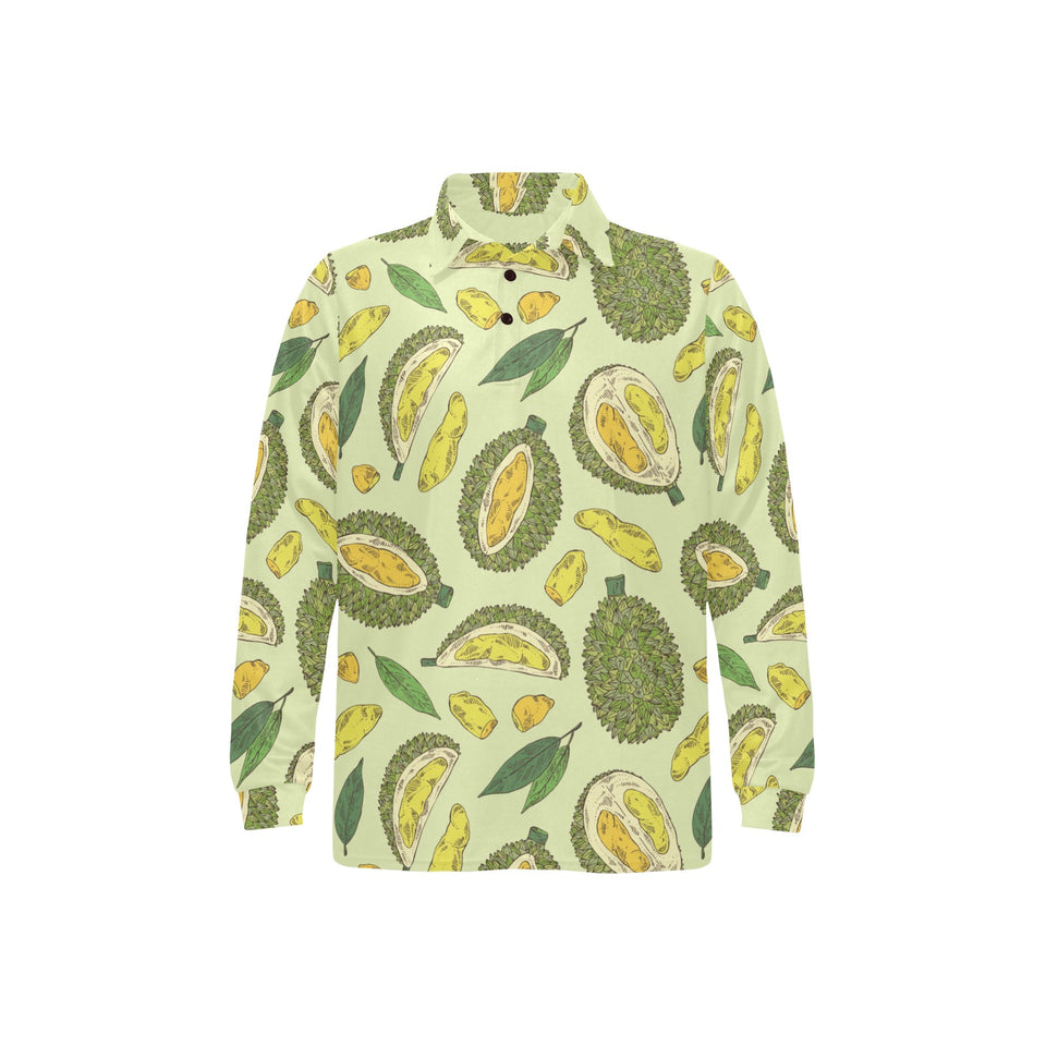 Durian leaves pattern background Men's Long Sleeve Polo Shirt