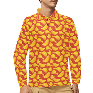 Potato Chips Pattern Print Design 05 Men's Long Sleeve Polo Shirt
