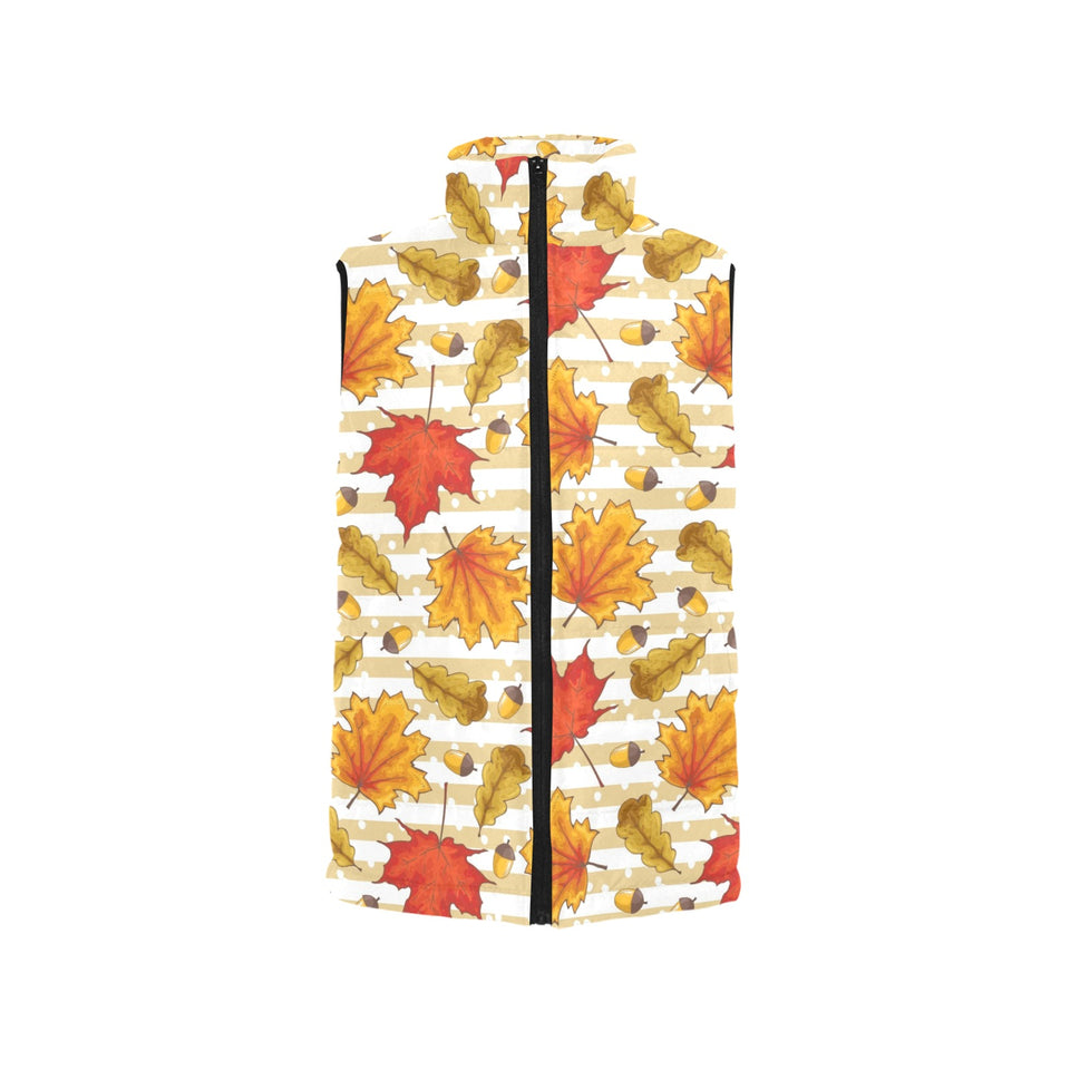 Maple leaf oak leaf acorns beige striped backgroun Women's Padded Vest