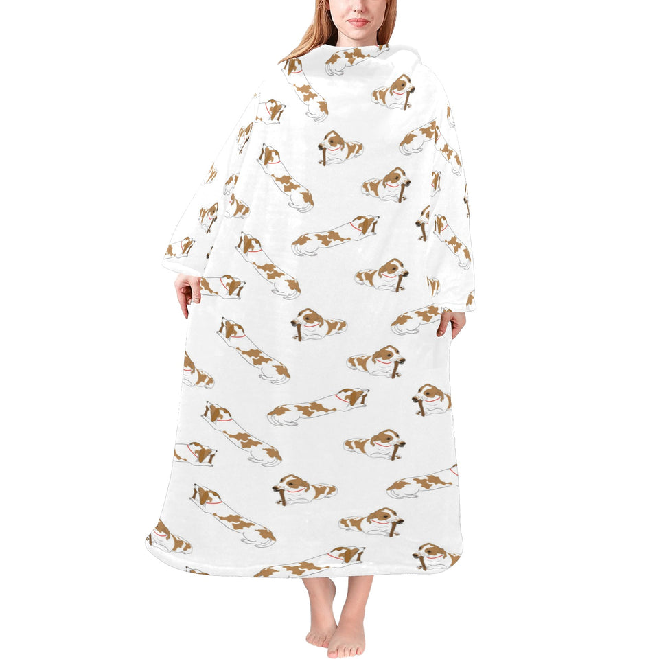 Jack Russel Pattern Print Design 04 Blanket Robe with Sleeves