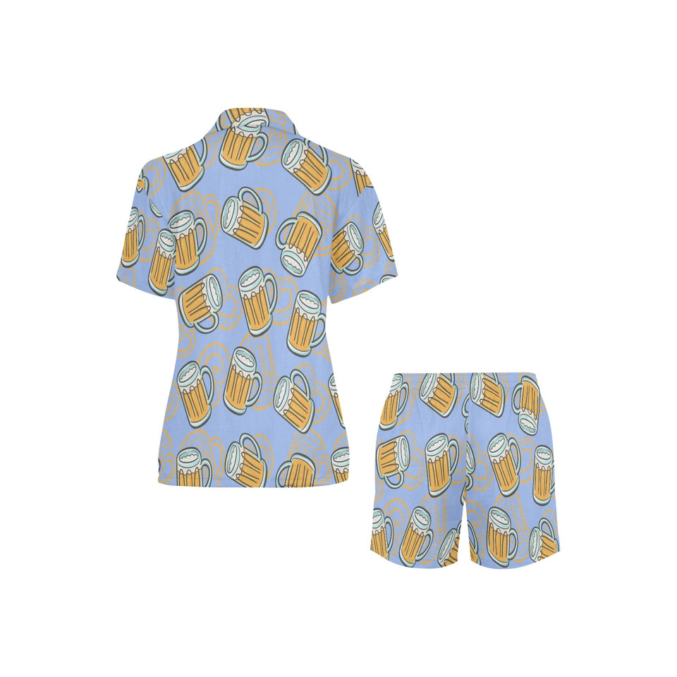 Beer pattern Women's V-Neck Short Pajama Set