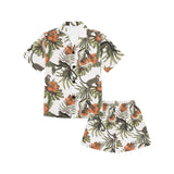 Monkey red hibiscus flower palm leaves floral patt Kids' Boys' Girls' V-Neck Short Pajama Set