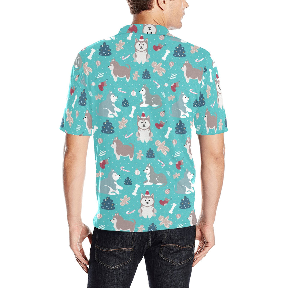 Christmas cute siberian husky puppie pattern Men's All Over Print Polo Shirt