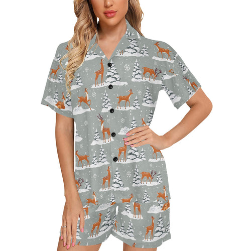 Beautiful deers Winter Christmas Women's V-Neck Short Pajama Set