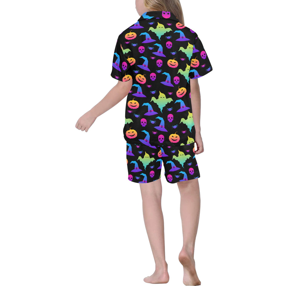 Colorful halloween background Kids' Boys' Girls' V-Neck Short Pajama Set