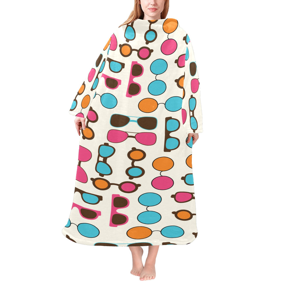 Sun Glasses Pattern Print Design 03 Blanket Robe with Sleeves