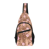 Pink sakura cherry blossom drak brown background All Over Print Chest Bag