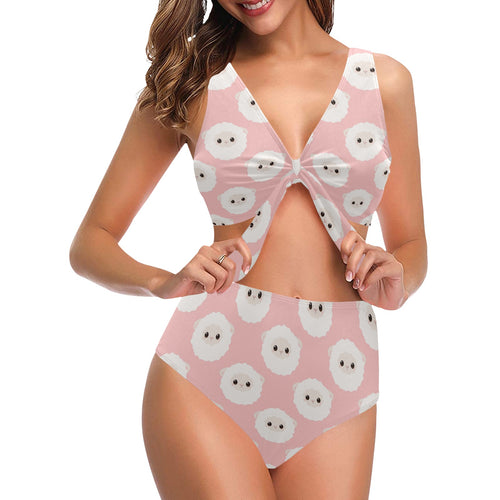 Cute sheep pattern Chest Bowknot High Waisted Bikini Swimsuit