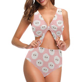 Cute sheep pattern Chest Bowknot High Waisted Bikini Swimsuit