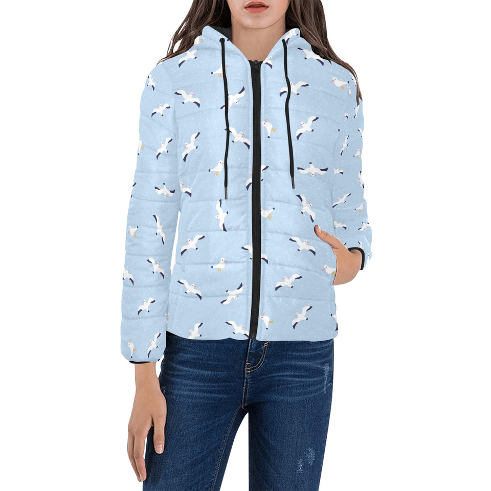 Seagull Pattern Print Design 02 Women's Padded Hooded Jacket