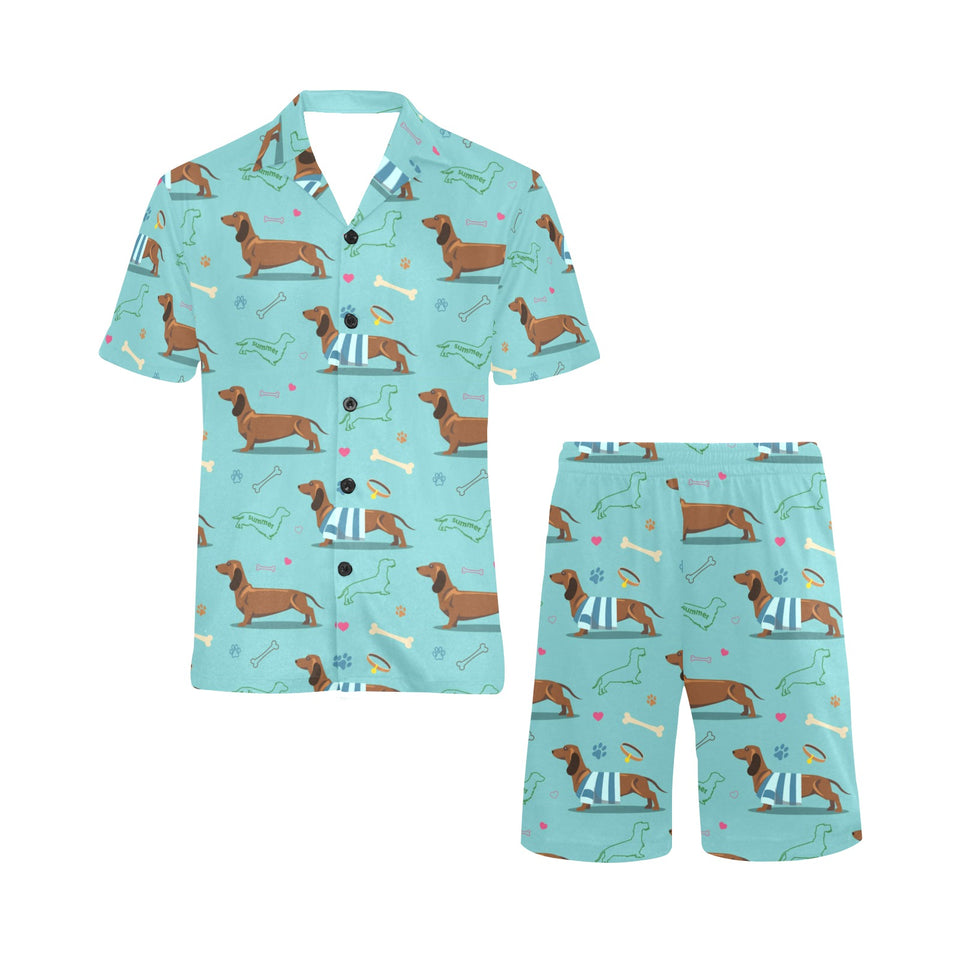 Dachshund decorative background Men's V-Neck Short Pajama Set