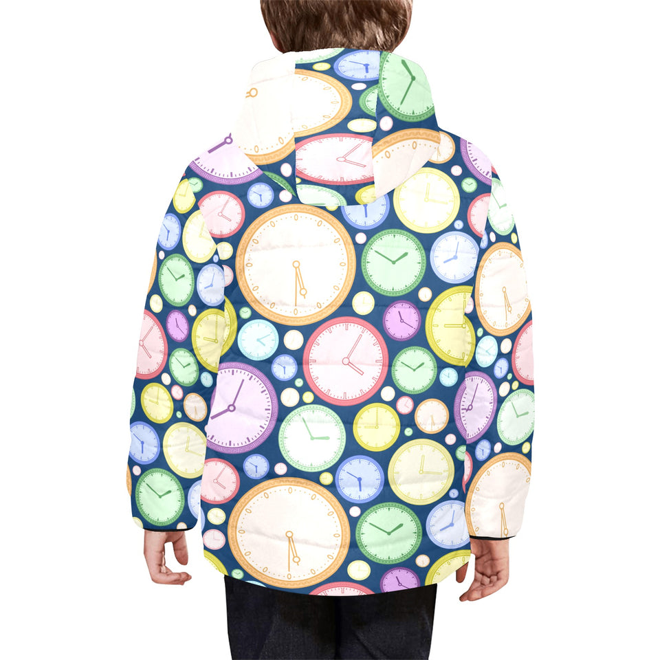 Colorful clock background Kids' Boys' Girls' Padded Hooded Jacket