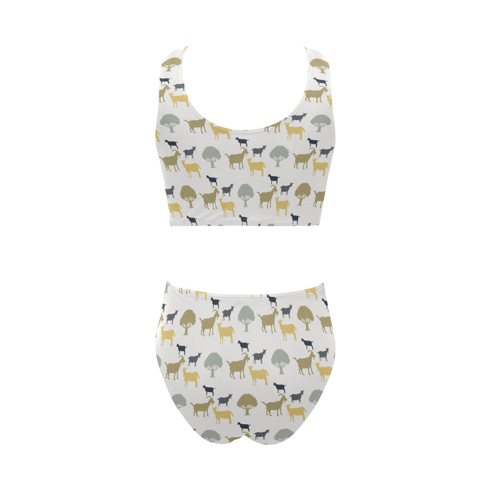 Silhouettes of goat and tree pattern Chest Bowknot High Waisted Bikini Swimsuit