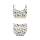 Silhouettes of goat and tree pattern Chest Bowknot High Waisted Bikini Swimsuit