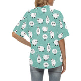 Cute sheep green background Women's All Over Print Hawaiian Shirt