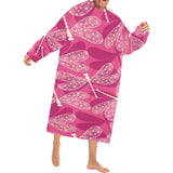 Beautiful dragonfly pink background Blanket Robe with Sleeves
