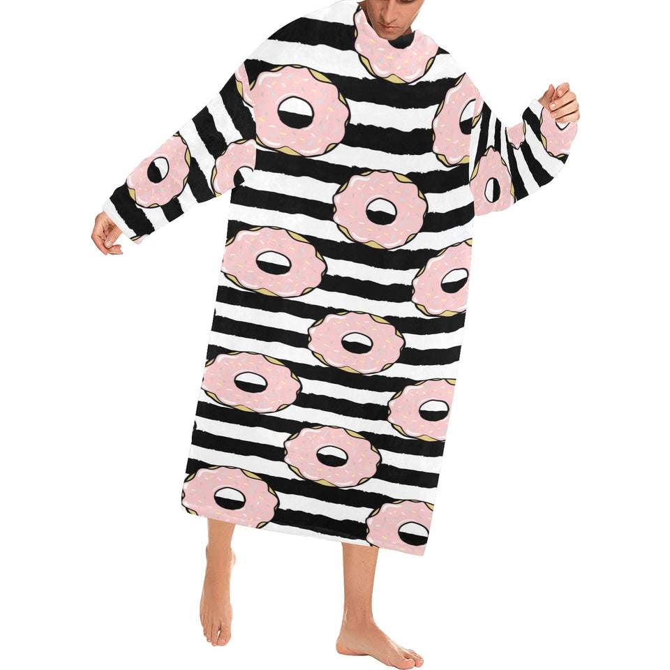 Donuts pink icing striped pattern Blanket Robe with Sleeves