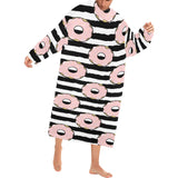 Donuts pink icing striped pattern Blanket Robe with Sleeves