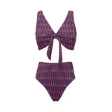 Eiffel Tower Pattern Print Design 05 Chest Bowknot High Waisted Bikini Swimsuit