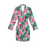 Watermelons tropical palm leaves pattern Women's Long Sleeve Belted Night Robe