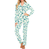 Green ginkgo leaves pattern Women's Long Pajama Set