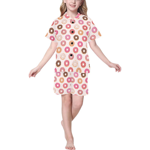 Colorful donut pattern Kids' Boys' Girls' V-Neck Short Pajama Set