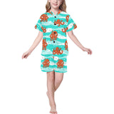 Octopuses sea wave background Kids' Boys' Girls' V-Neck Short Pajama Set