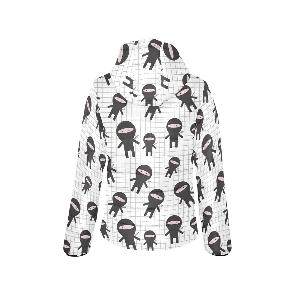 Ninja pattern plaid background Women's Padded Hooded Jacket