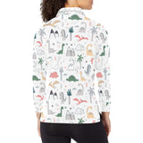 Cute cartoon dinosaurs tree pattern Women's Long Sleeve Polo Shirt