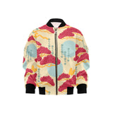 Red Bonsai gray sun japanese pattern Kids' Boys' Girls' Bomber Jacket
